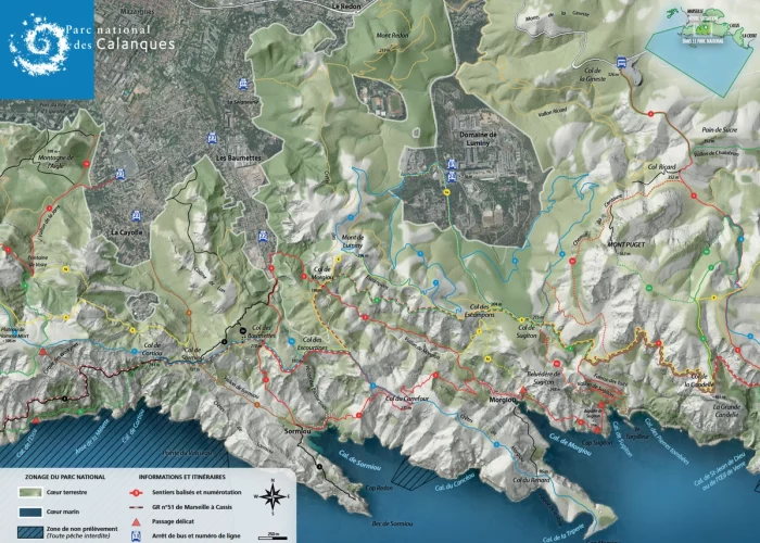 Exemple de carte des sentiers fournie par le Parc National des Calanques